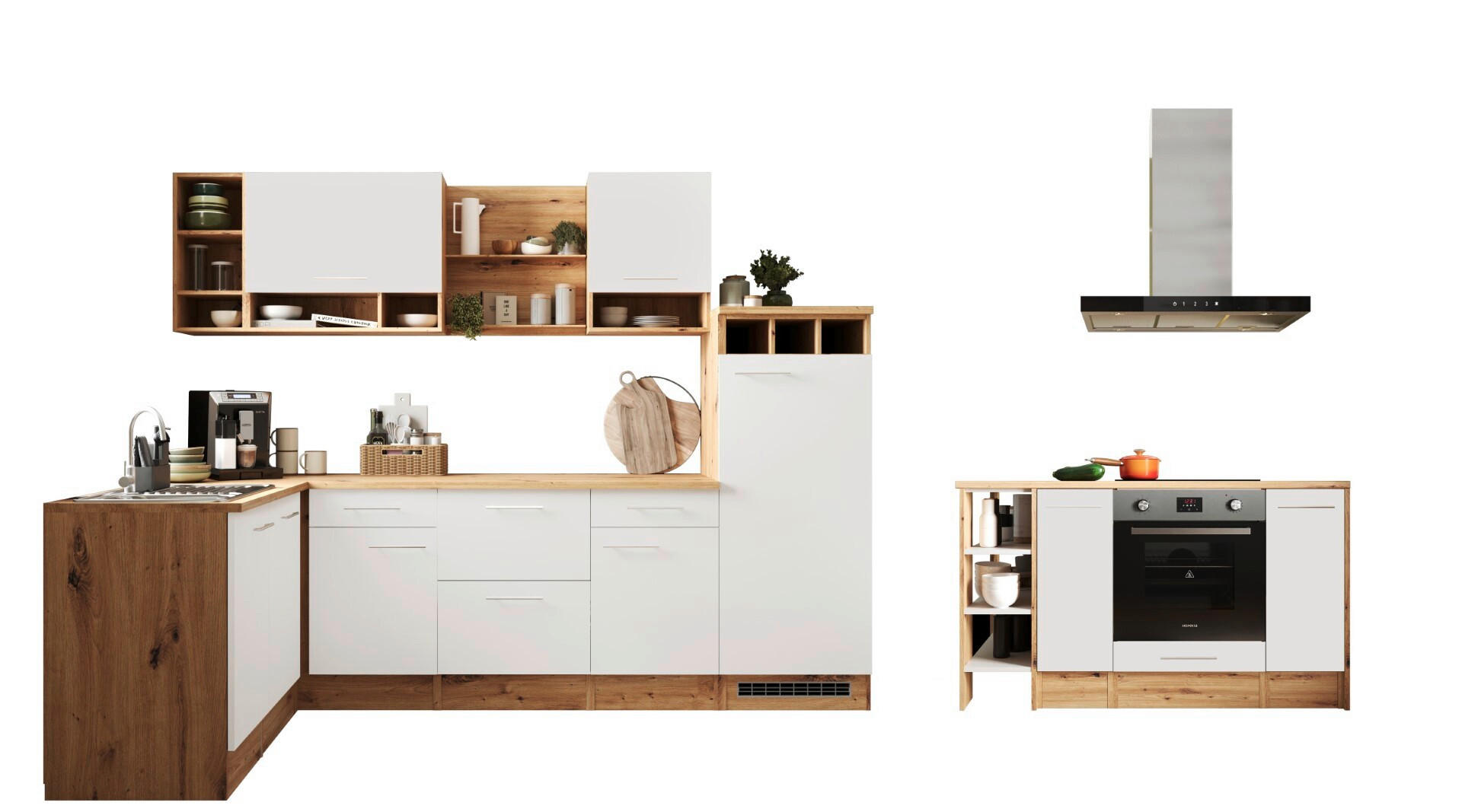 ECKKÜCHE 280/172 cm in Weiß - Wildeiche/Alufarben, Design, Holzwerkstoff/Metall (280/172cm) - Respekta