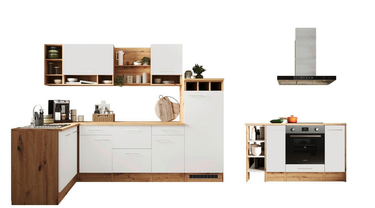 ECKKÜCHE 280/172 cm  in Weiß  - Wildeiche/Alufarben, Design, Holzwerkstoff/Metall (280/172cm) - Respekta