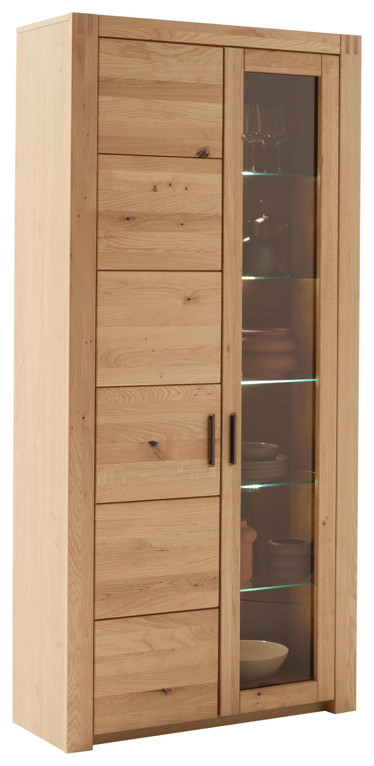 VITRINE  in massiv Asteiche Eichefarben  - Eichefarben/Anthrazit, Design, Glas/Holz (97/203/37cm) - Livetastic