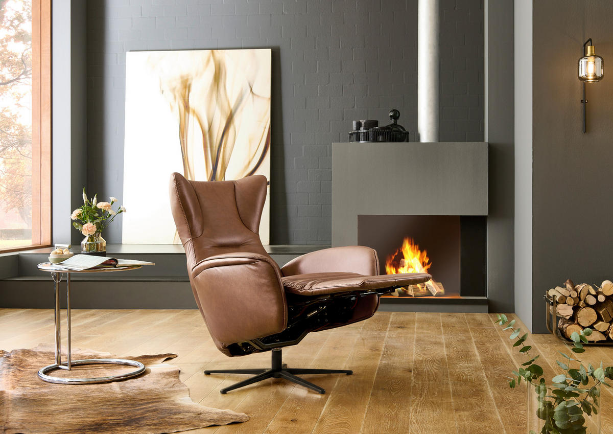 RELAXSESSEL Leder Beigebraun  - Beigebraun/Schwarz, Design, Leder/Metall (75/106/86cm) - Valdera