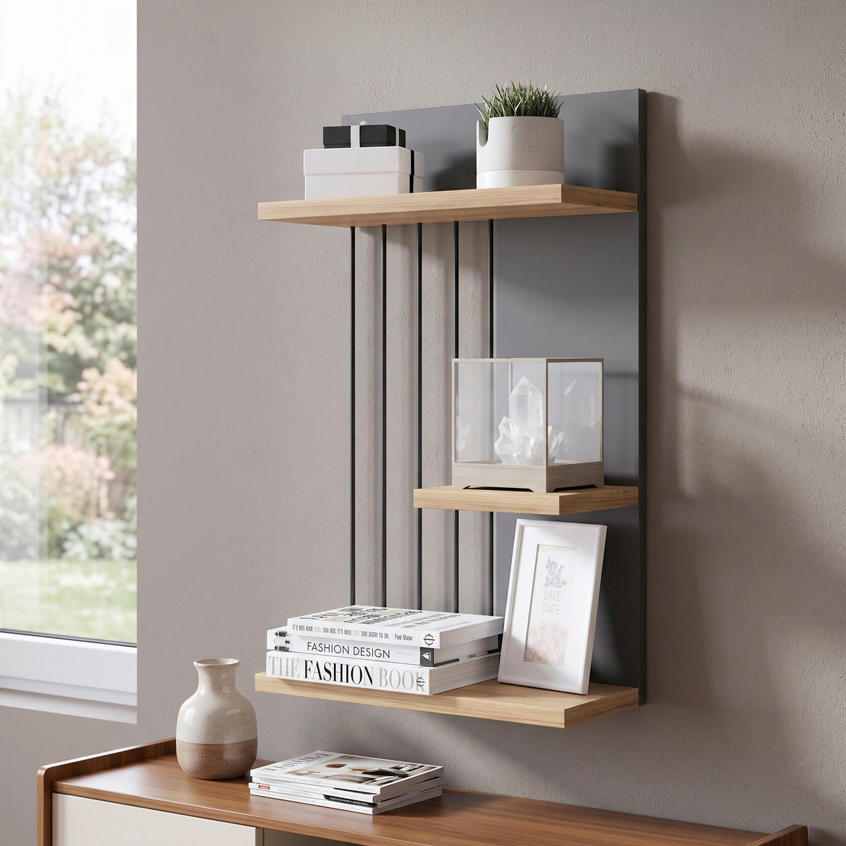 WANDBOARD40/60/19 cm Anthrazit, Eichefarben  - Eichefarben/Anthrazit, Design, Holzwerkstoff (40/60/19cm) - Livetastic