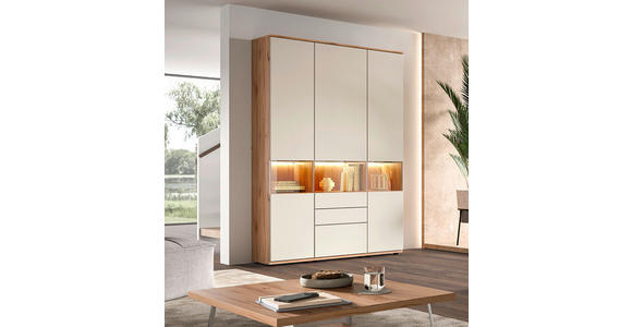 VITRINENKOMBINATION  in Buchefarben, Beige - Beige/Buchefarben, KONVENTIONELL, Glas/Holzwerkstoff (150/215/40cm) - Venda