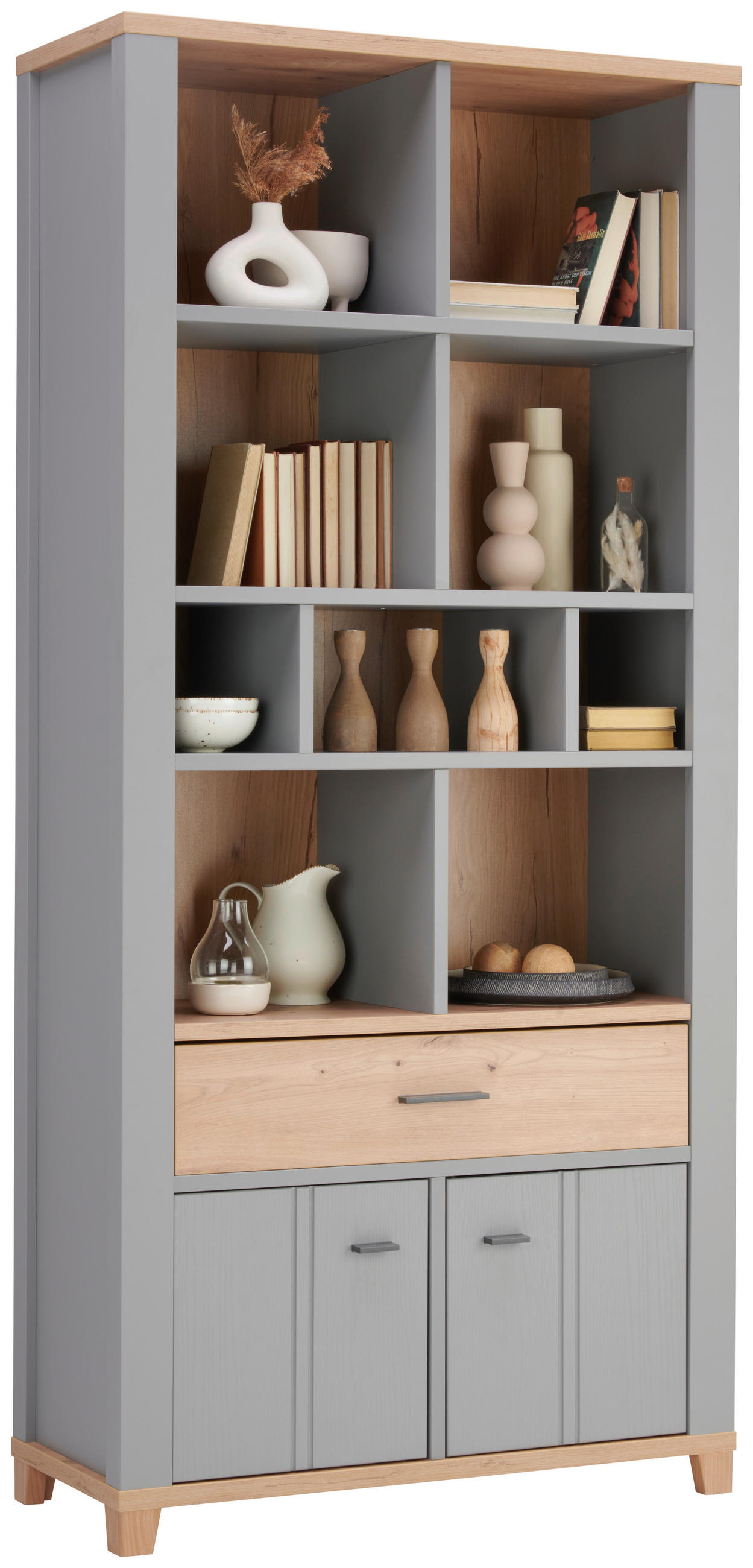 REGAL Grau, Eiche Artisan  - Graphitfarben/Eiche Artisan, Basics, Holzwerkstoff/Kunststoff (95/203/40cm) - Hom`in