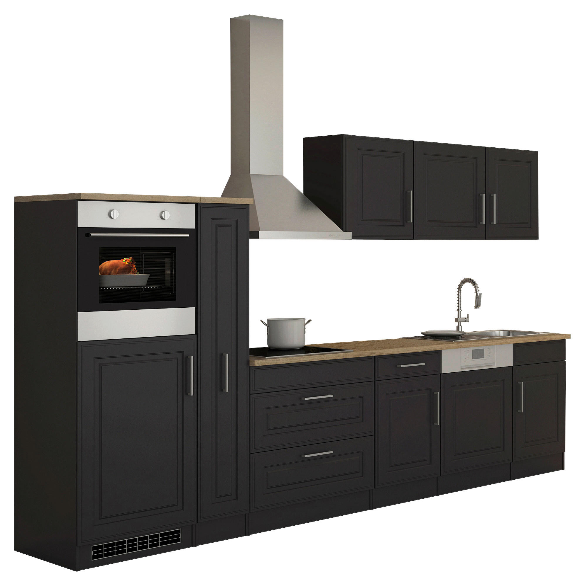 KÜCHENBLOCK 330 cm   in Graphitfarben, Sonoma Eiche  - Alufarben/Graphitfarben, Modern, Holzwerkstoff/Metall (330cm) - Held