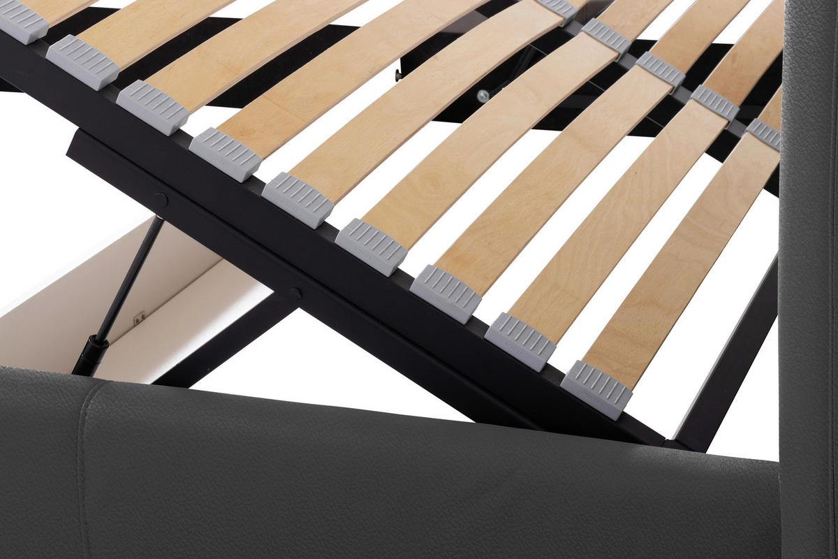 POLSTERBETT 140/200 cm,  in Anthrazit, gepolstertes Kopfteil, Lattenrost, Bettkasten,  - Anthrazit/Schwarzchrom, KONVENTIONELL, Leder/Holz (140/200cm) - Esposa