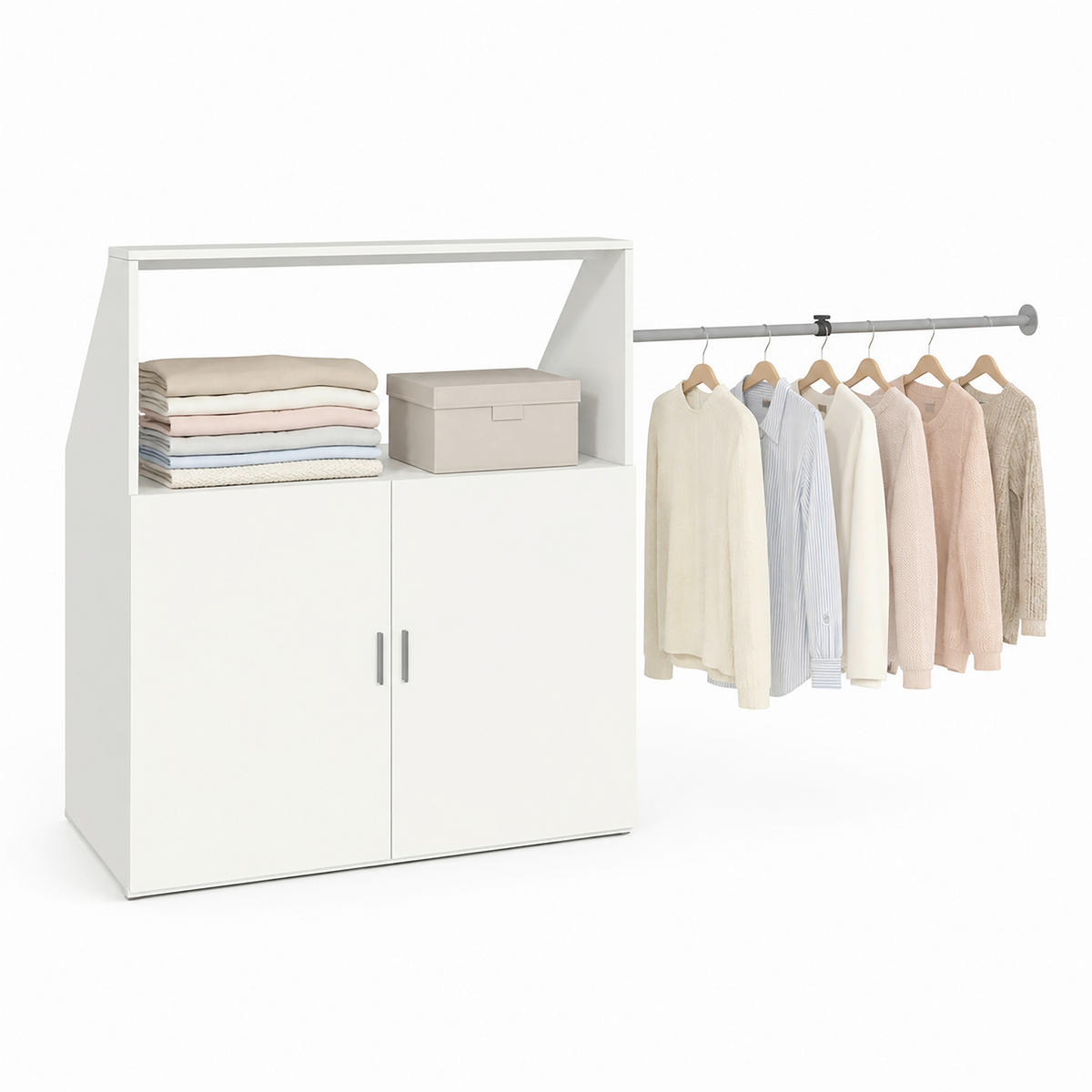 ODPRTA OMARA ZA OBLAČILA - srebrne barve/bela, Moderno, kovina/leseni material (90/100/52cm) - Livetastic