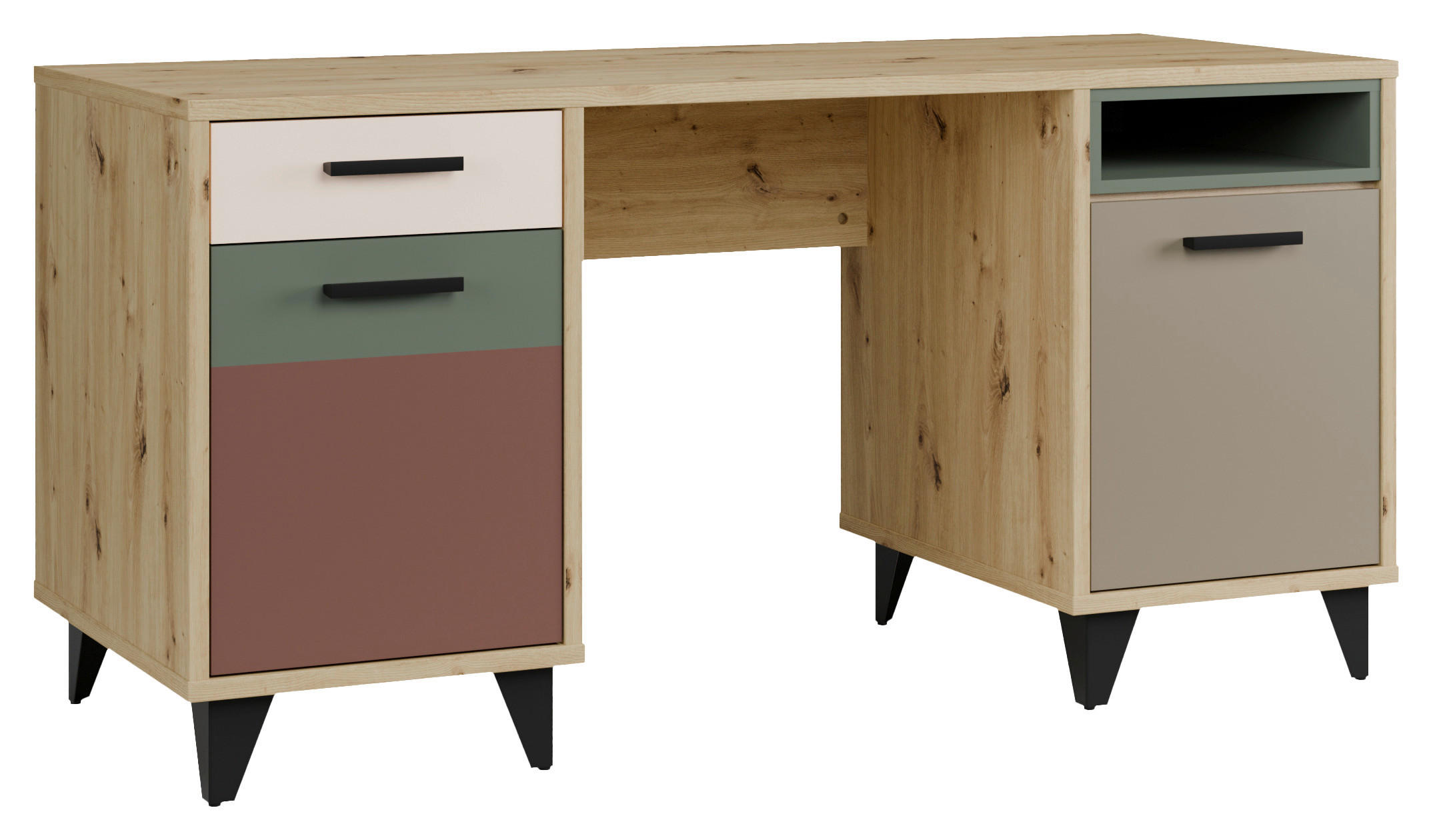 PISALNA MIZA leseni material barve hrasta, temno siva  - temno siva/črna, Design, umetna masa/leseni material (150/74/60cm) - Carryhome