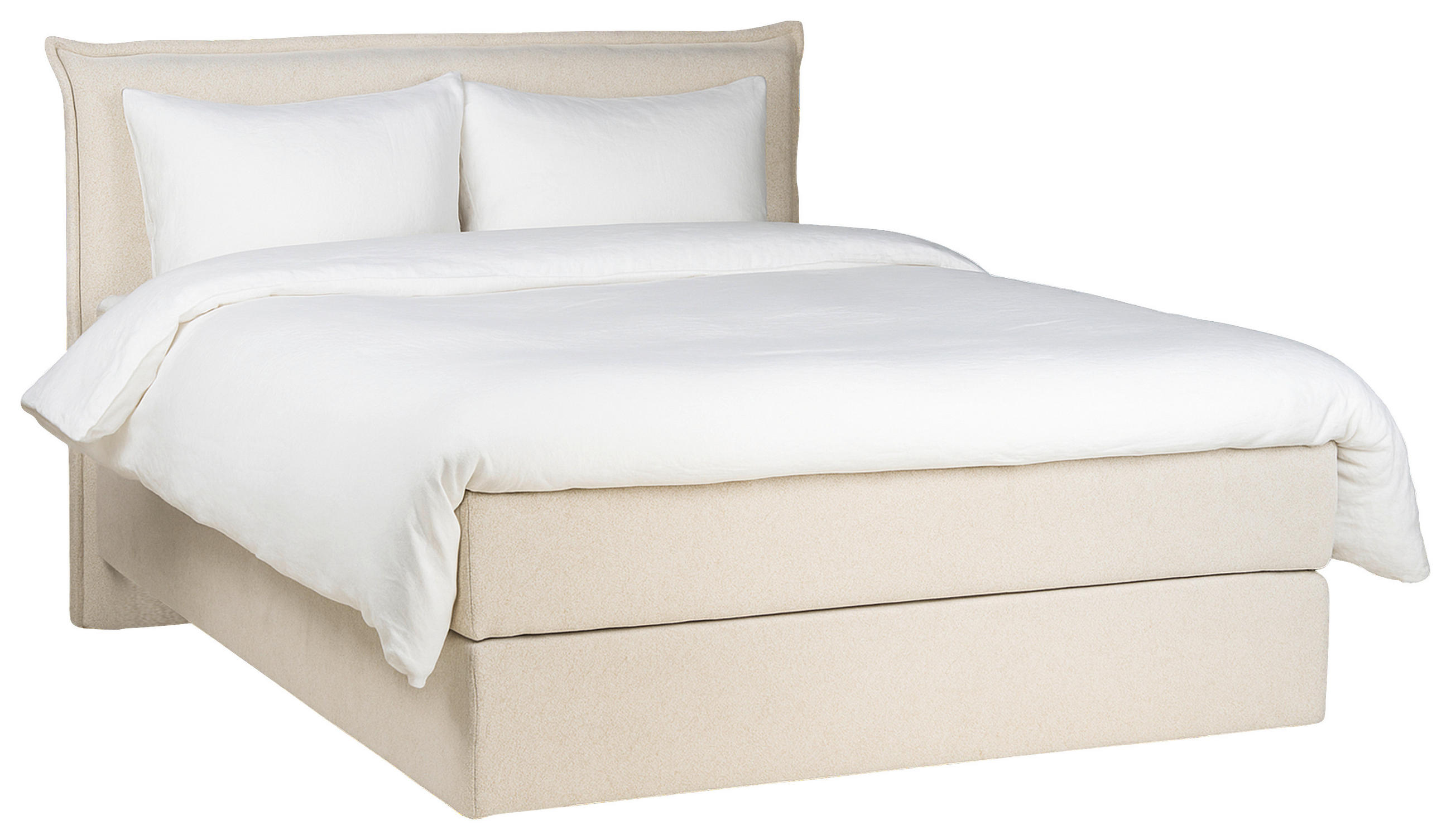 BOXSPRINGBETT 140/200 cm,  in Beige, Matratze, gepolstertes Kopfteil, Topper, H3 + H3 = fest  - Beige/Schwarz, Trend, Textil (140/200cm) - Chameo