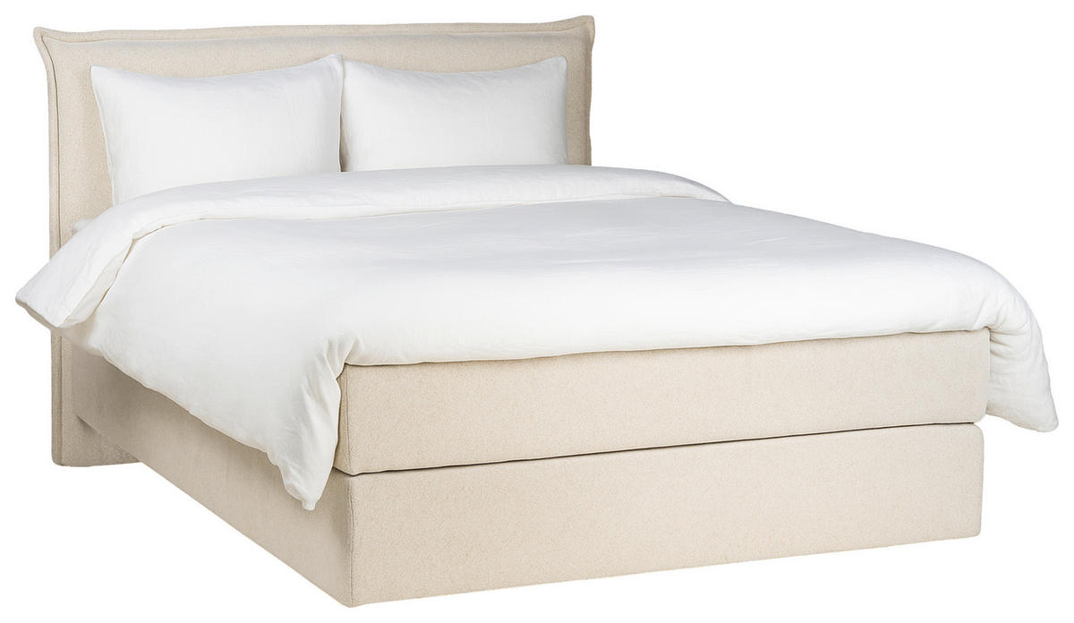 BOXSPRINGBETT 140/200 cm,  in Beige, Matratze, gepolstertes Kopfteil, Topper, H3 + H3 = fest  - Beige/Schwarz, Trend, Textil (140/200cm) - Chameo