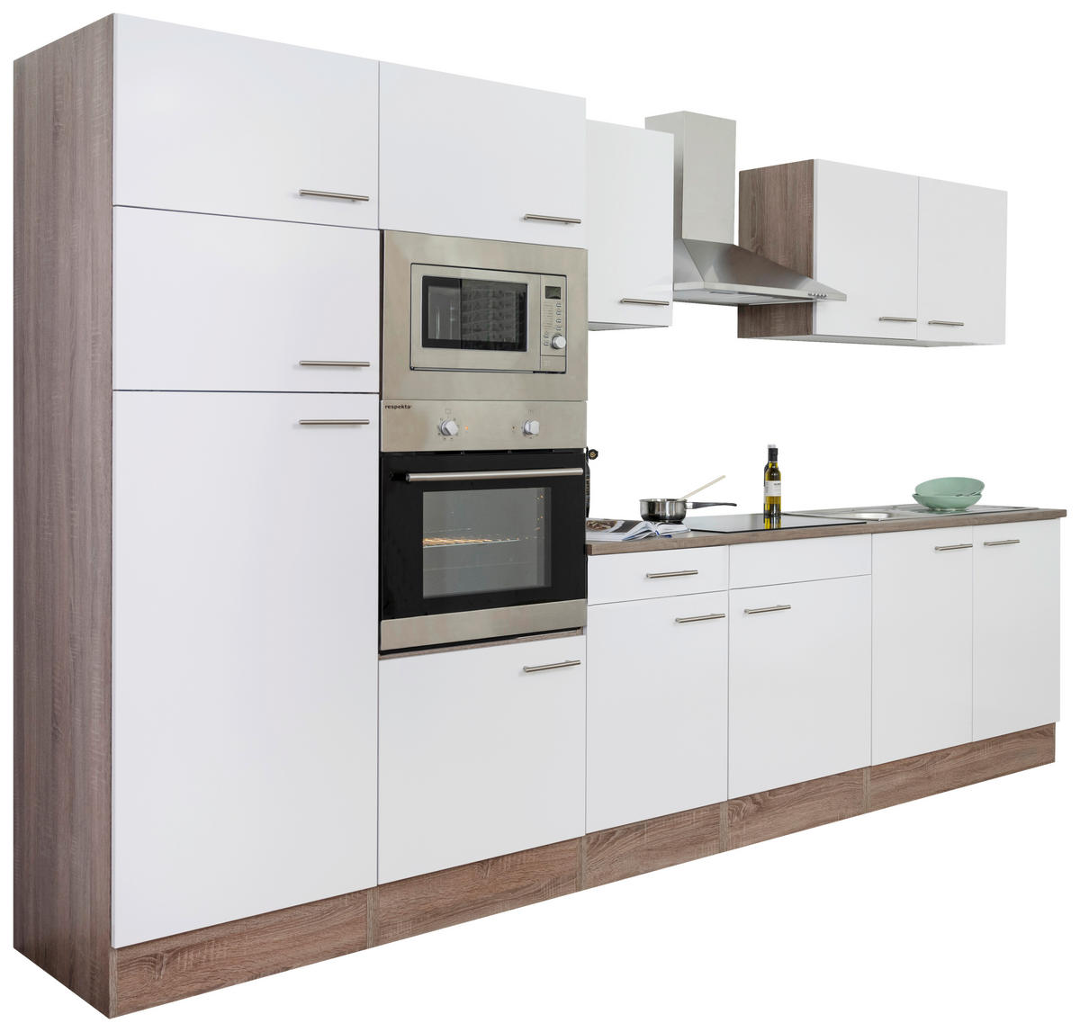 KÜCHENBLOCK 330 cm   in Weiß, Eichefarben  - Eichefarben/Weiß, MODERN, Holzwerkstoff (330cm) - Respekta