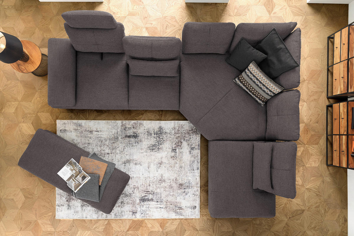 ECKSOFA in Flachgewebe Graphitfarben  344/271 cm  - Schwarz/Graphitfarben, Design, Textil/Metall (344/271cm) - Chilliano