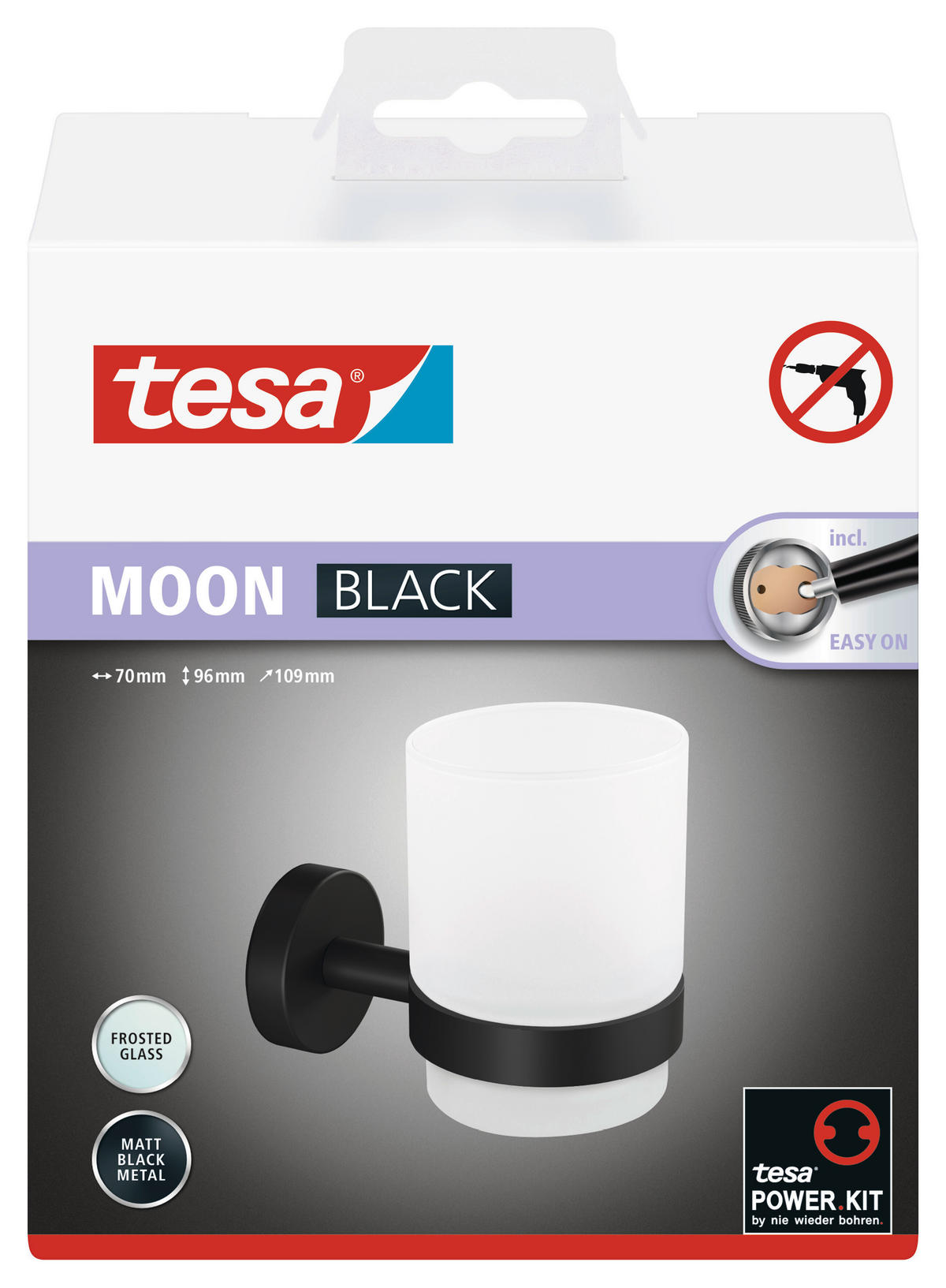 ZAHNPUTZBECHER MOON BLACK  - Schwarz/Weiß, Basics, Glas/Metall (7/9,6/10,9cm) - Tesa