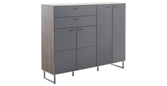 HIGHBOARD Schwarz, Eichefarben 148/118/37 cm - Eichefarben/Anthrazit, Design, Glas/Holz (148/118/37cm) - Novel
