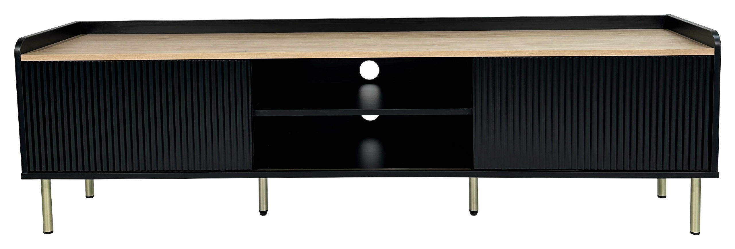 Thumbnail - Milino Lowboard Snow, Schwarz, Eiche, Metall, Holzwerkstoff, 1 Fächer, 180x54x40 cm, Beimöbel erhältlich, stehend, Wohnz...