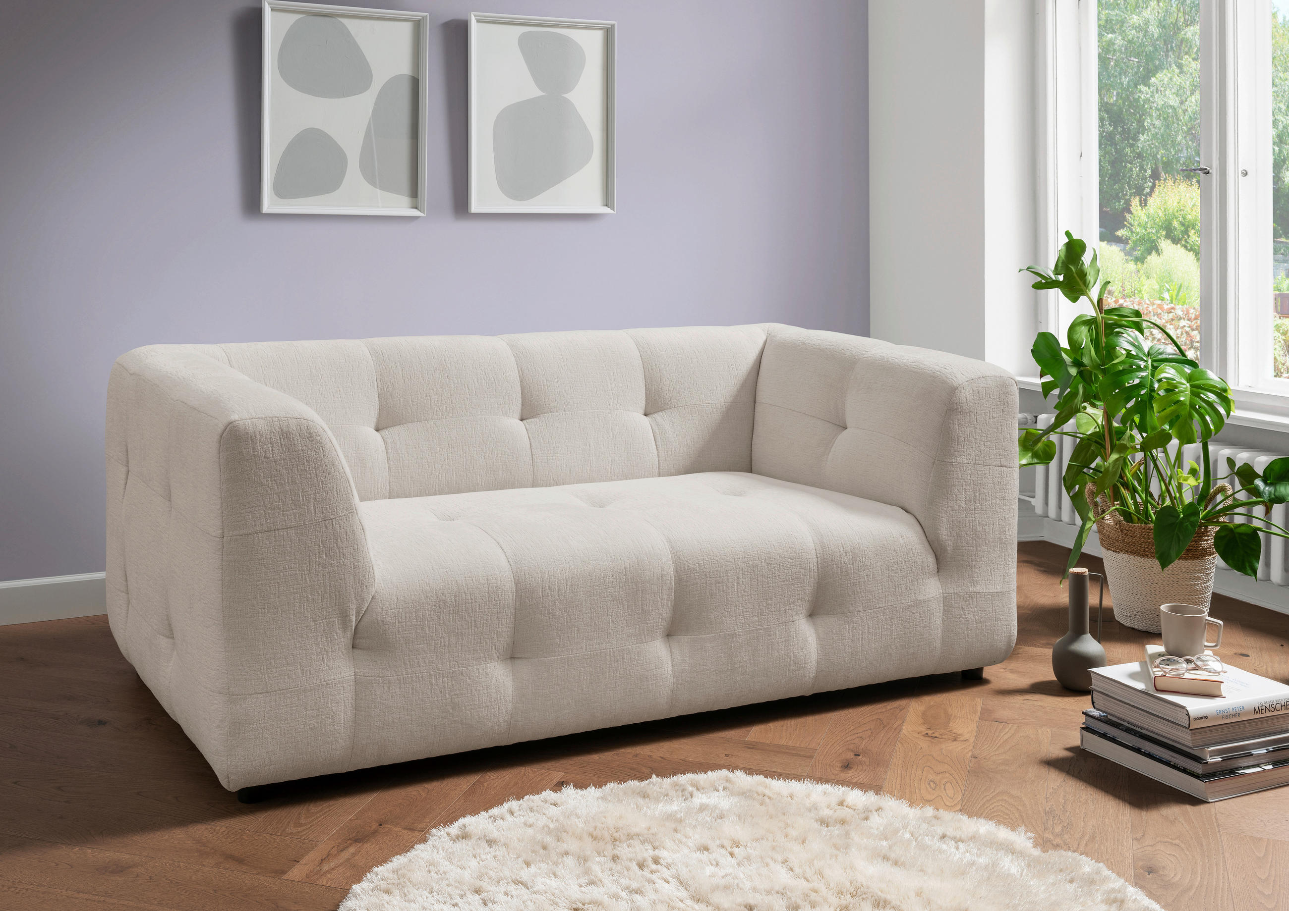 2-SITZER-SOFA in Mikrofaser Weiss  - Weiss/Schwarz, Design, Kunststoff/Textil (184/72/95cm) - Livetastic
