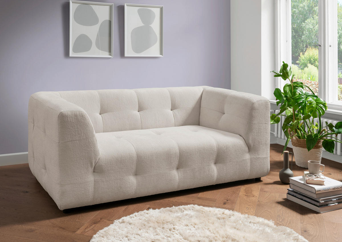 2-SITZER-SOFA in Mikrofaser Weiss  - Weiss/Schwarz, Design, Kunststoff/Textil (184/72/95cm) - Livetastic