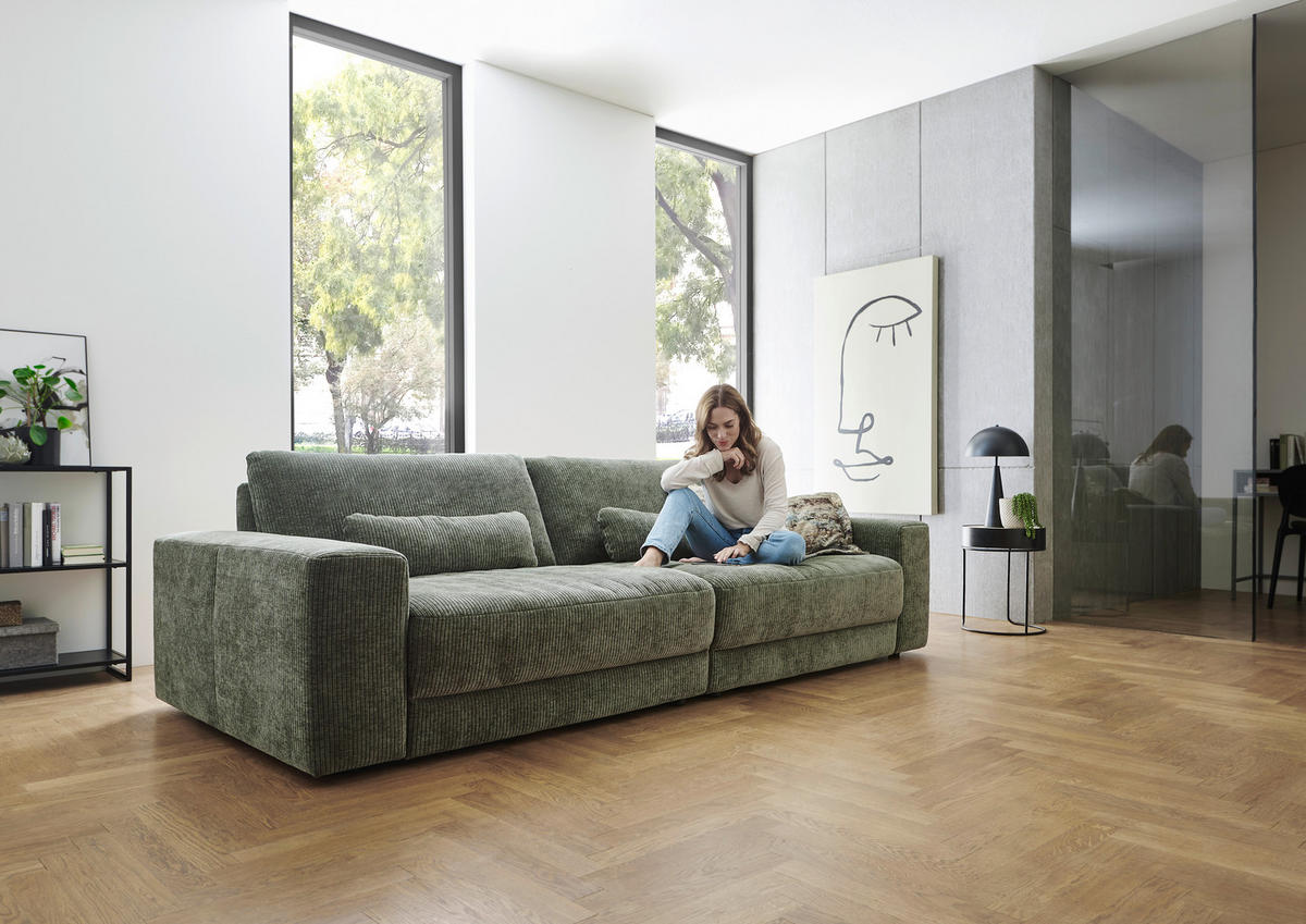 BIGSOFA in Chenille, Jacquard Dunkelgrün  - Dunkelgrün/Schwarz, Design, Kunststoff/Textil (270/83/125cm) - Niels Andersson
