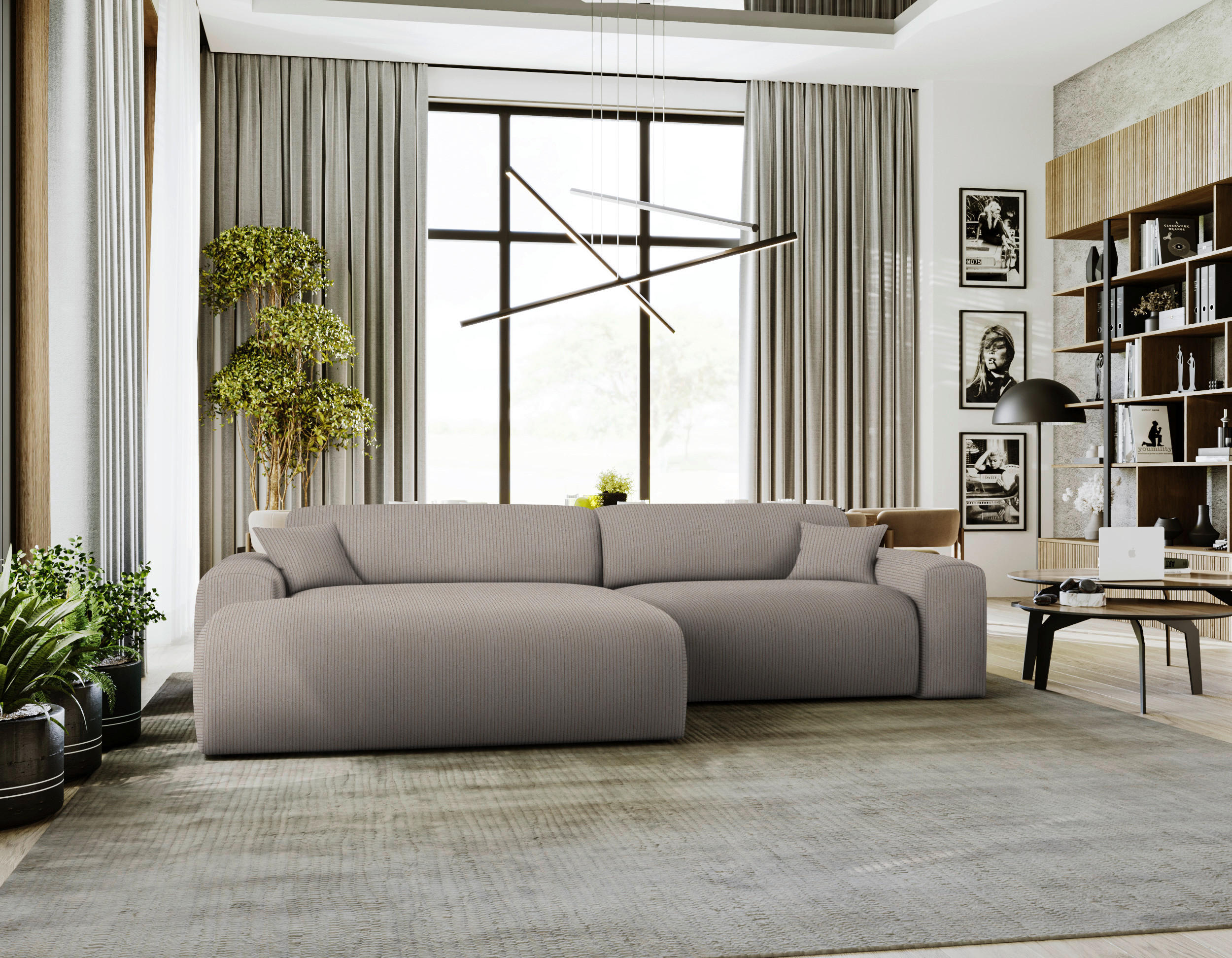 ECKSOFA in Velours, Feincord Taupe  178/292 cm  - Taupe/Schwarz, Design, Kunststoff/Textil (178/292cm) - home24