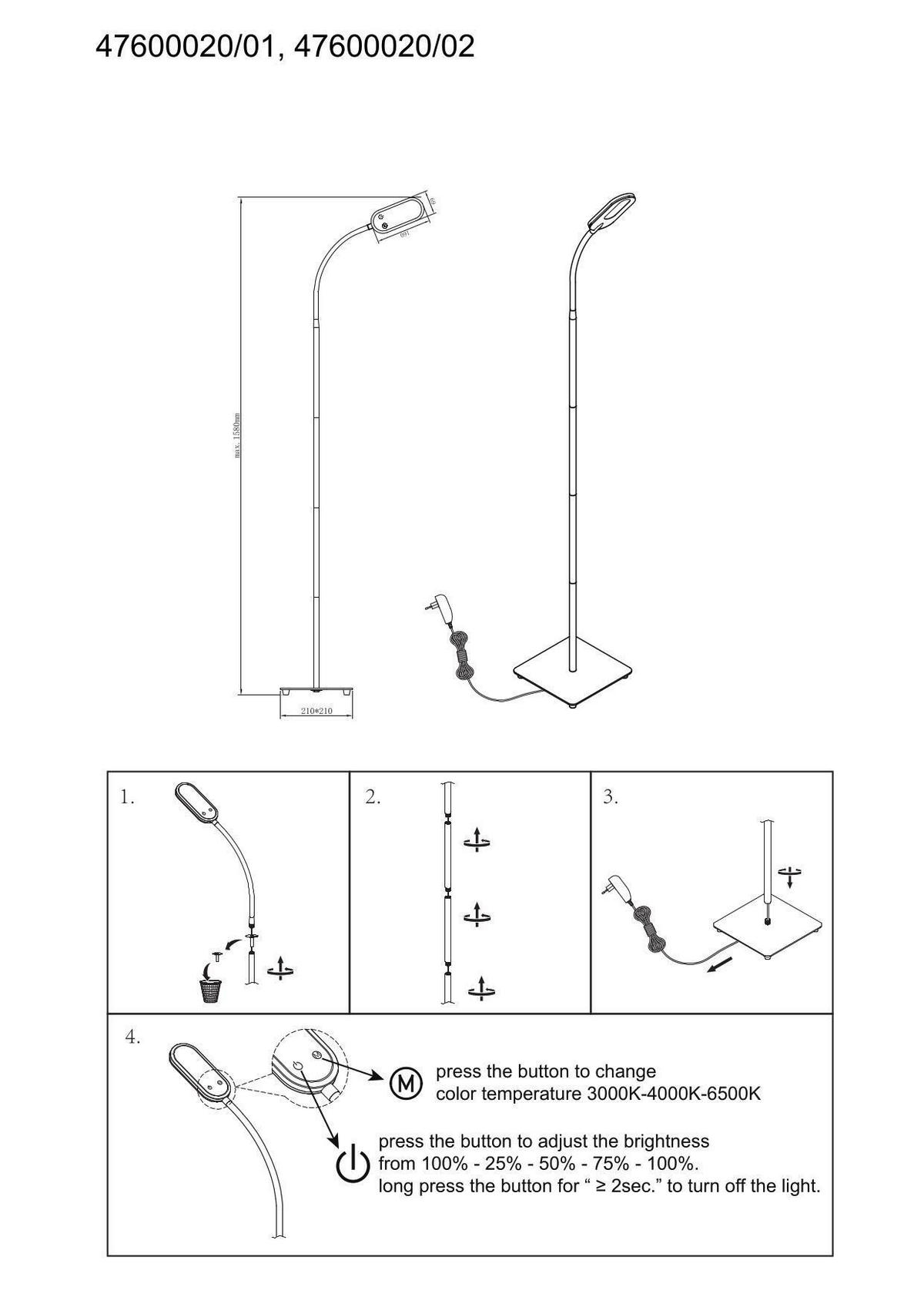 STOJACÍ LED LAMPA, 21/128 cm  - bílá, Basics, kov (21/128cm) - Novel