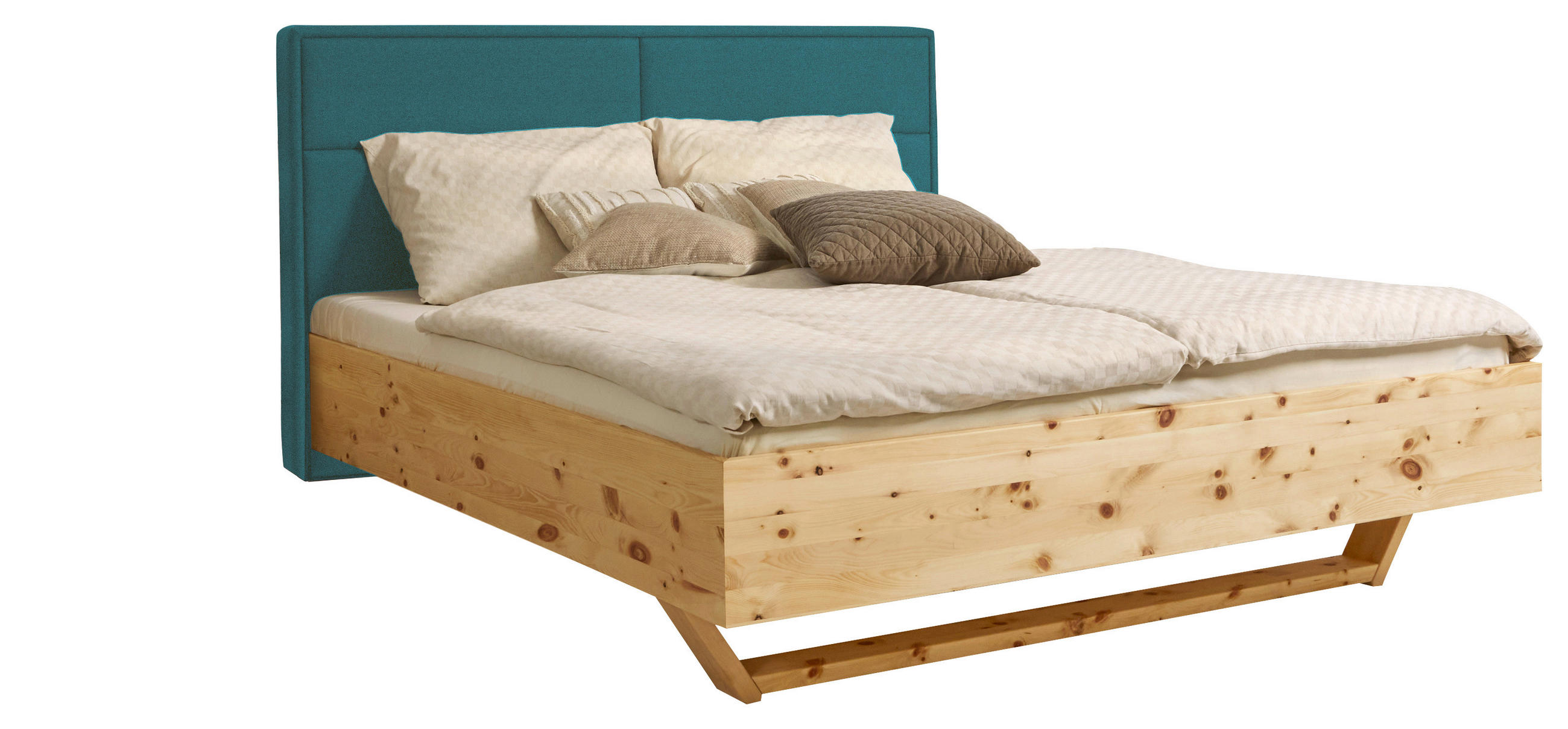 BETT 180/200 cm  Zirbelkieferfarben, Petrol   - Zirbelkieferfarben/Petrol, Natur, Holz/Textil (180/200cm) - Valnatura