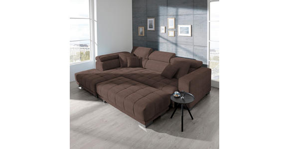 ECKSOFA in Mikrofaser Hellbraun  - Chromfarben/Hellbraun, Design, Textil/Metall (207/301cm) - Xora