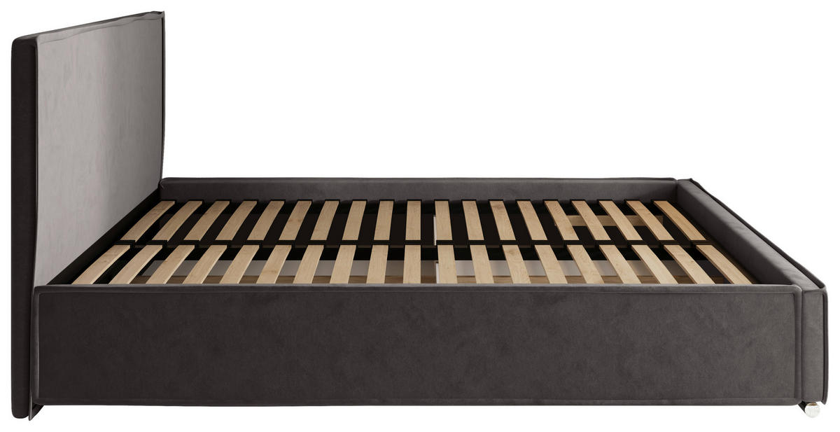 POLSTERBETT 200/200 cm,  in Graphitfarben, gepolstertes Kopfteil, Lattenrost, Bettkasten,  - Chromfarben/Schwarz, MODERN, Holz/Kunststoff (200/200cm) - Chameo