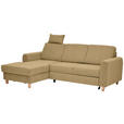 ECKSOFA Honig Flachgewebe Bettkasten, Schlaffunktion, Rücken echt, Kopfstütze, Liegefläche im Originalstoff  - Buchefarben/Honig, KONVENTIONELL, Holz/Textil (166/241cm) - Carryhome