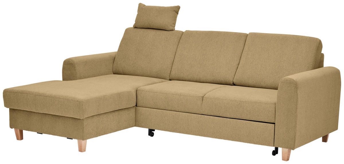 HÖRNSOFFA i flatväv honung  - honung/bokfärgad, Klassisk, trä/textil (166/241cm) - MID.YOU