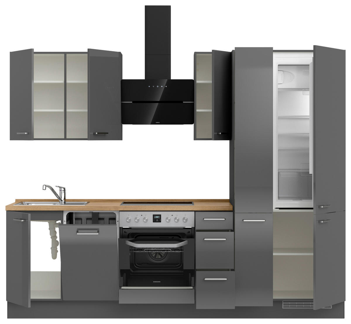 KÜCHENLEERBLOCK 270 cm   in Eichefarben, Schieferfarben  - Schieferfarben/Edelstahlfarben, MODERN, Holzwerkstoff/Metall (270cm) - Nobilia