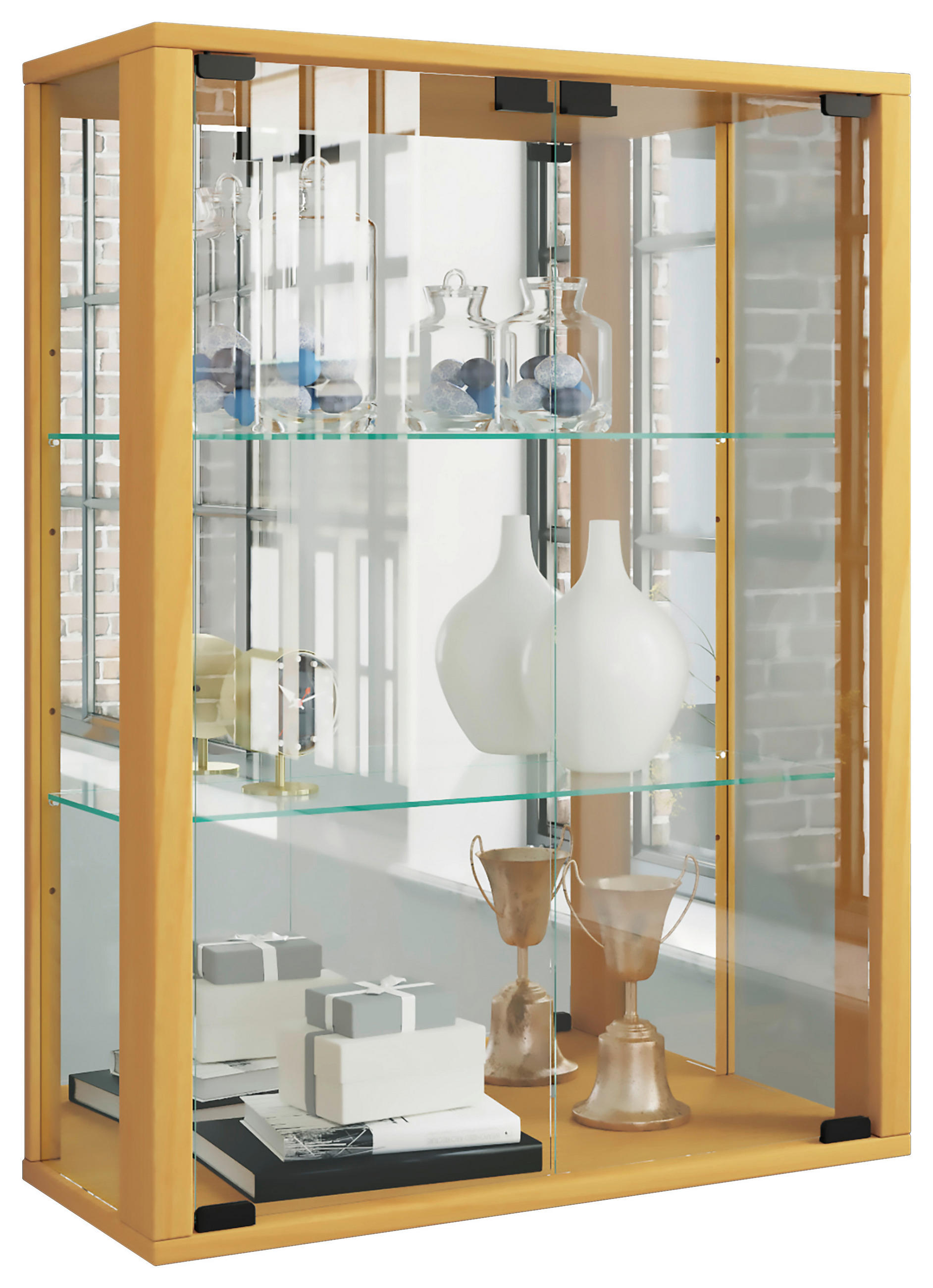 HÄNGEVITRINE in Buche Buchefarben  - Buchefarben/Schwarz, MODERN, Glas/Holzwerkstoff (60/80/25cm) - MID.YOU