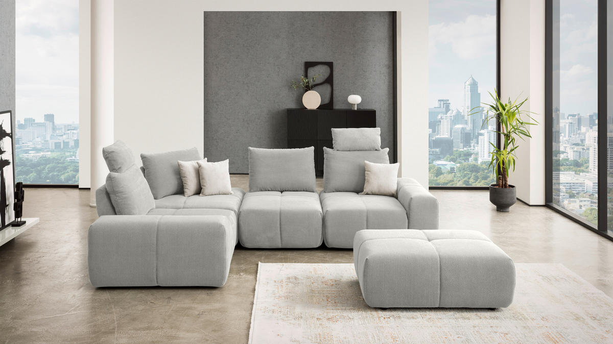 ECKSOFA in Velours Greige  - Greige/Schwarz, Design, Kunststoff/Textil (236/326cm) - Xora