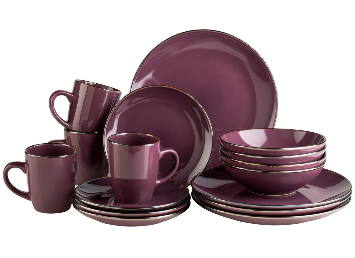 KOMBISERVICE Lila Metallic Rim 16-teilig 4 Personen  - Lila, Basics, Keramik - Mäser