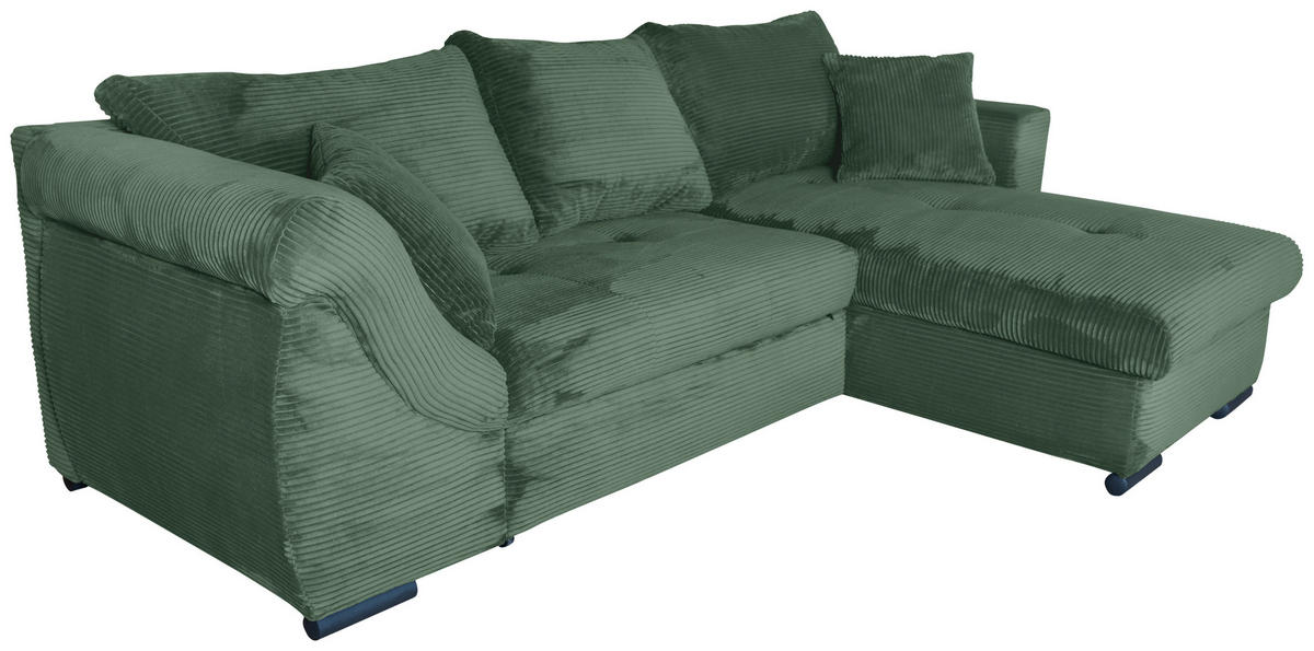 ECKSOFA in Cord Dunkelgrün  - Dunkelgrün/Schwarz, KONVENTIONELL, Textil/Metall (258/168cm) - Carryhome