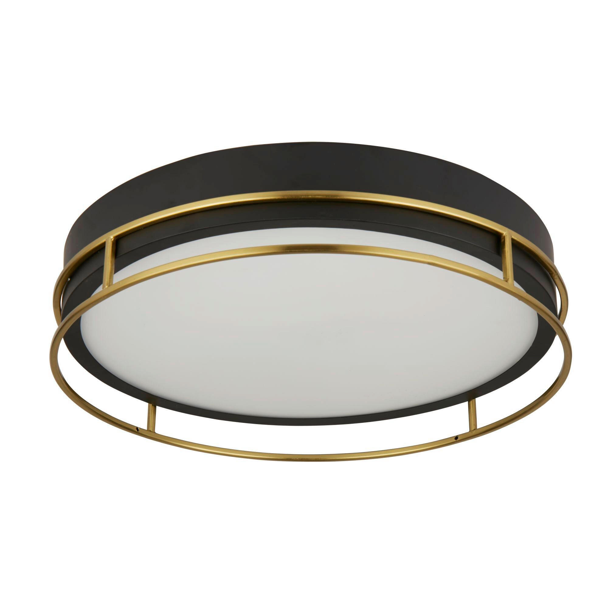 DECKENLEUCHTE Phoenix 40/9.5 cm   - Schwarz, MODERN, Glas/Metall (40/9.5cm) - Searchlight