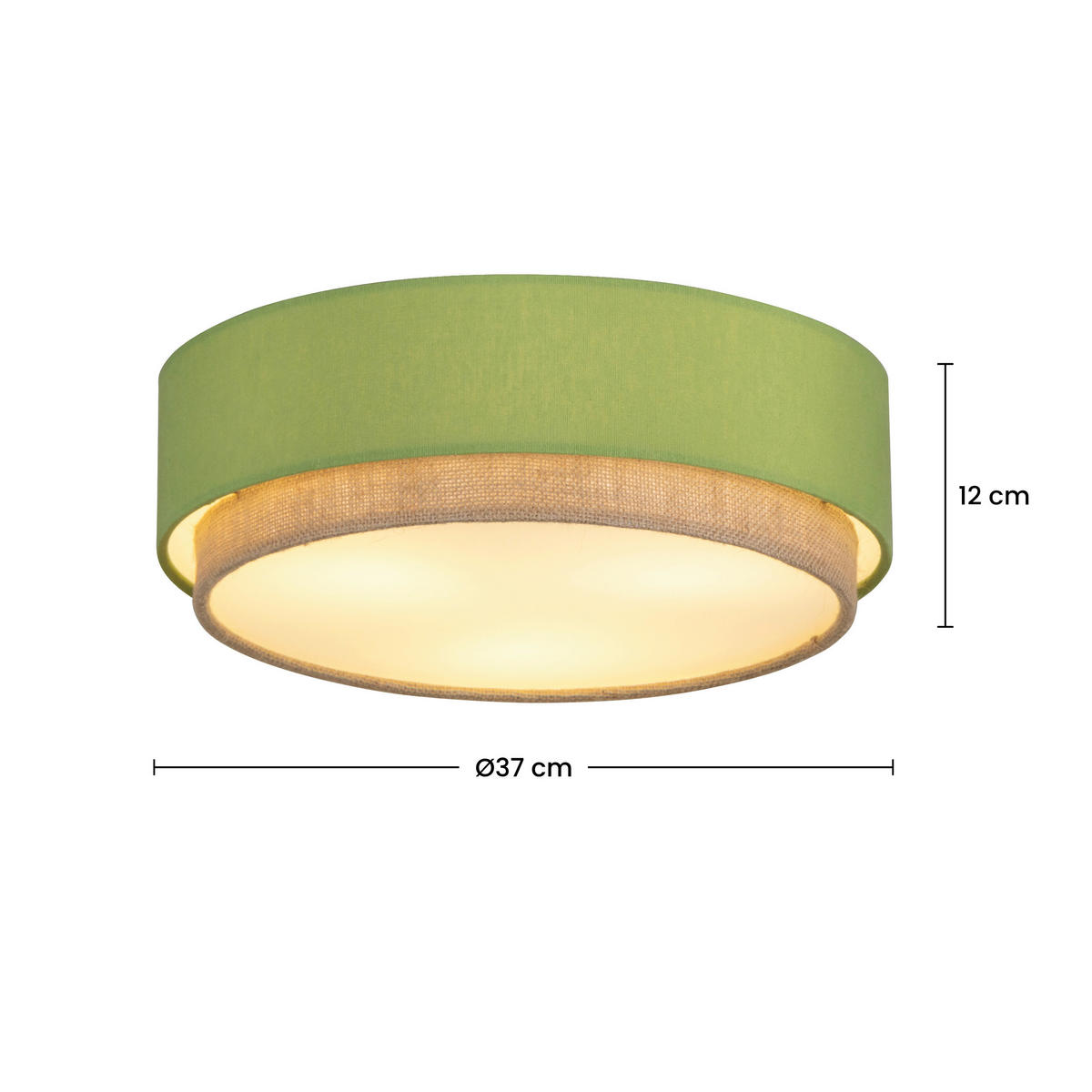 DECKENLEUCHTE 37/12 cm  - Salbeigrün/Naturfarben, Trend, Kunststoff/Textil (37/12cm) - Collett's Monde