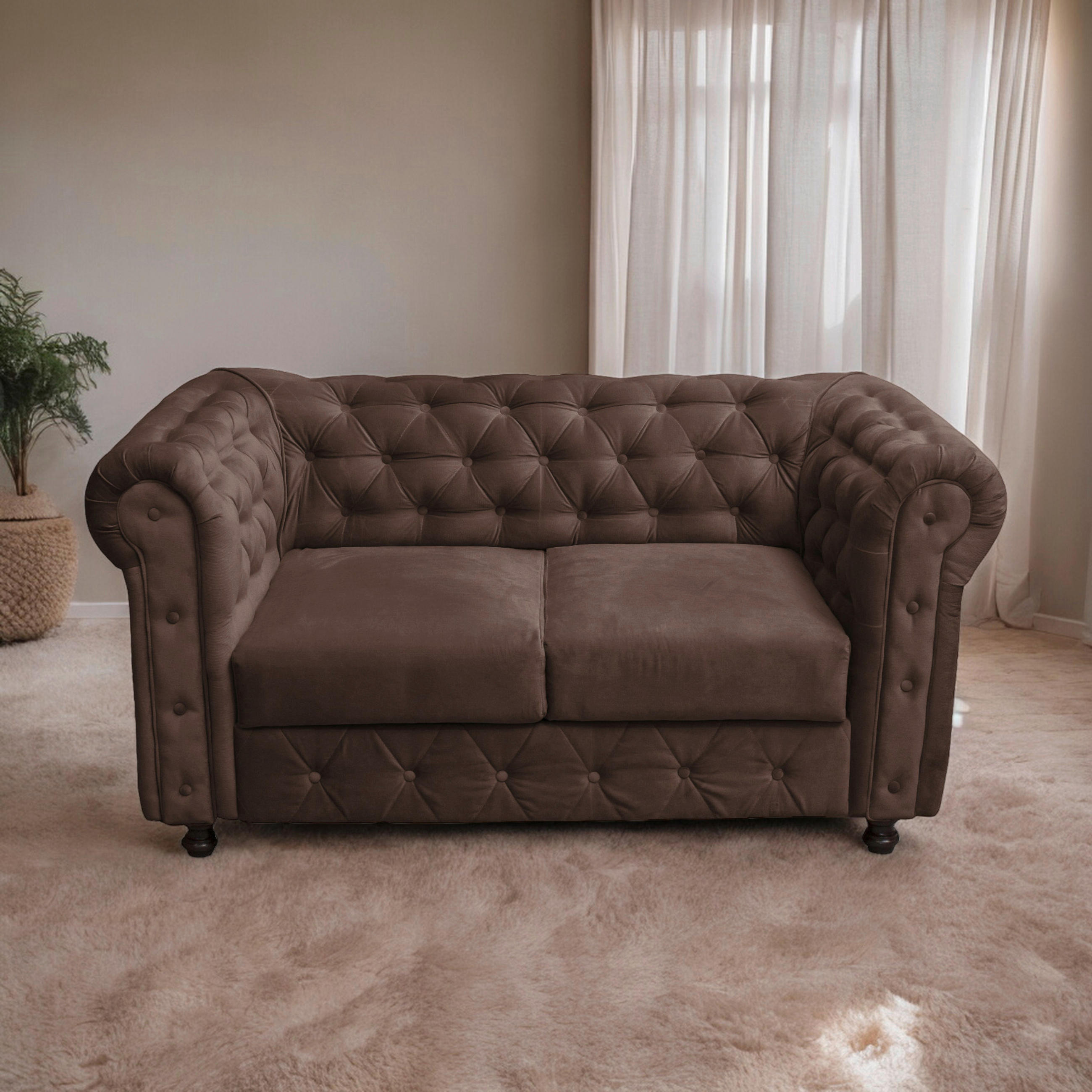 CHESTERFIELD-SOFA in Samt Braun  - Wengefarben/Braun, Basics, Holz/Textil (168/80/90cm) - P & B