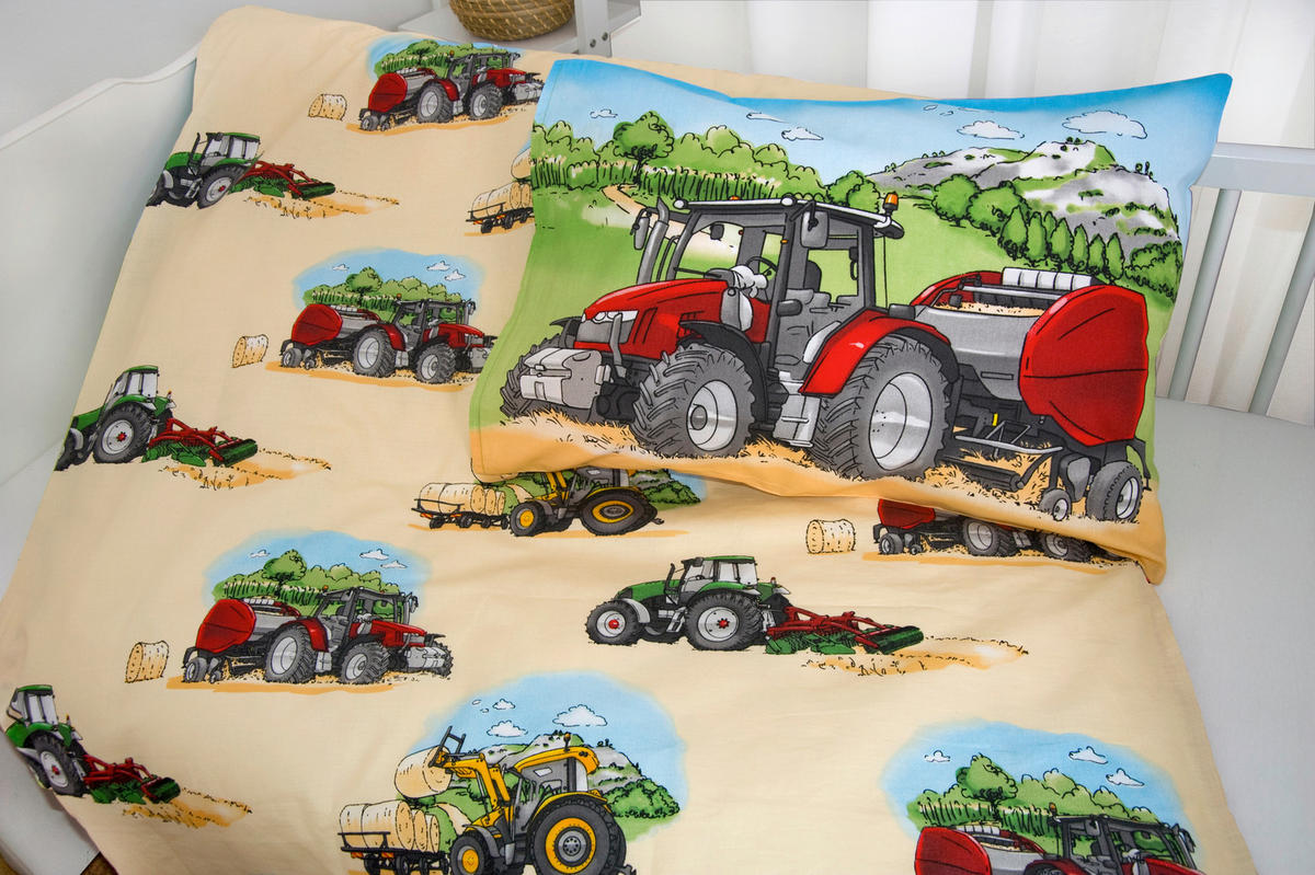 BABYBETTWÄSCHE Traktor Flanell 100/135 cm  - Rot/Hellblau, Basics, Textil (100/135cm) - baby best