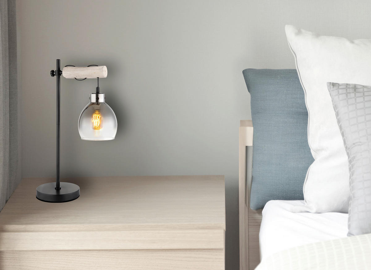 STOLNÍ LAMPA, E27, 33/18/55 cm - černá/přírodní barvy, Natur, kov/dřevo (33/18/55cm) - Globo