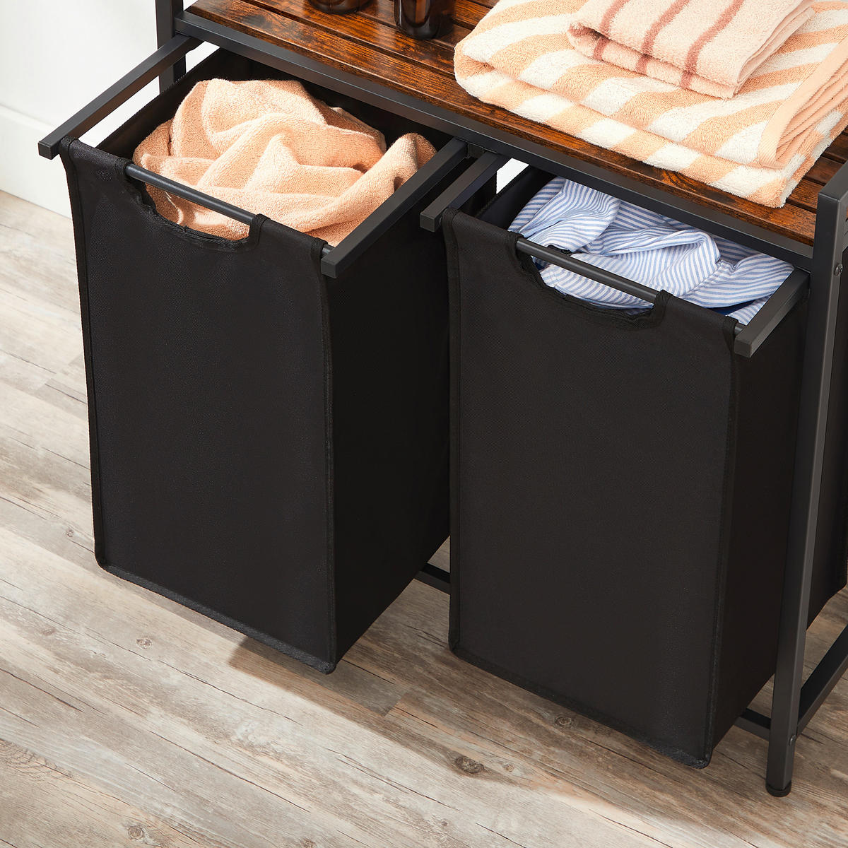WÄSCHEKORB - Schwarz/Braun, Trend, Holzwerkstoff/Textil (73/72/33cm) - MID.YOU
