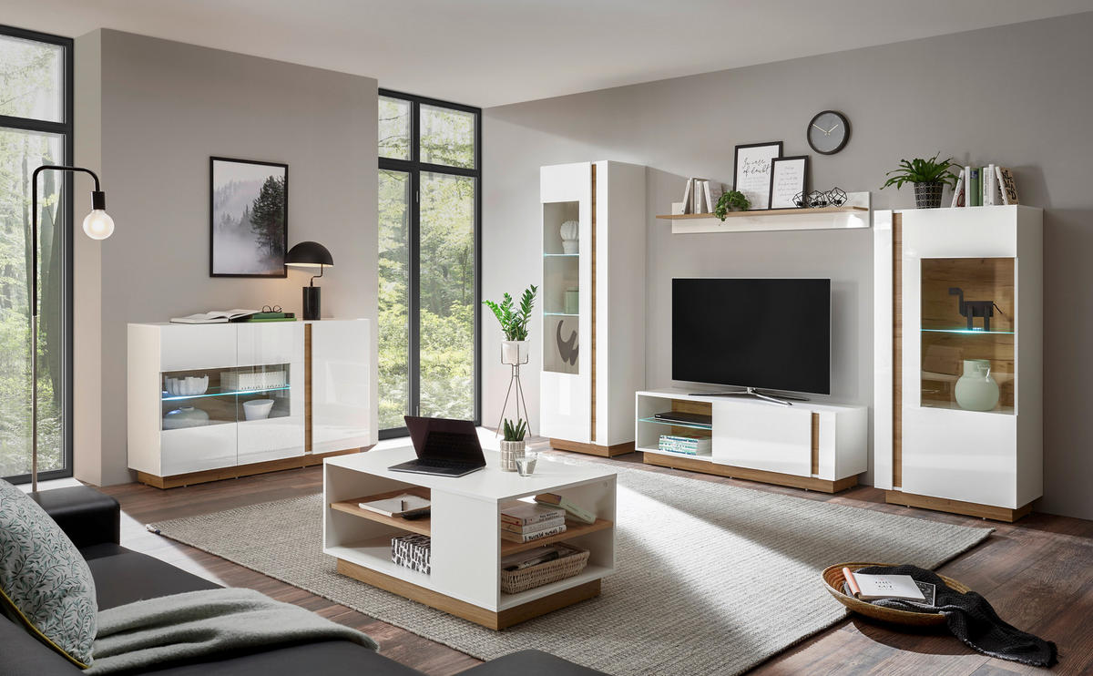 SIDEBOARD  in 138/91/40 cm  - Eichefarben/Weiß, Design, Glas/Holzwerkstoff (138/91/40cm) - MID.YOU