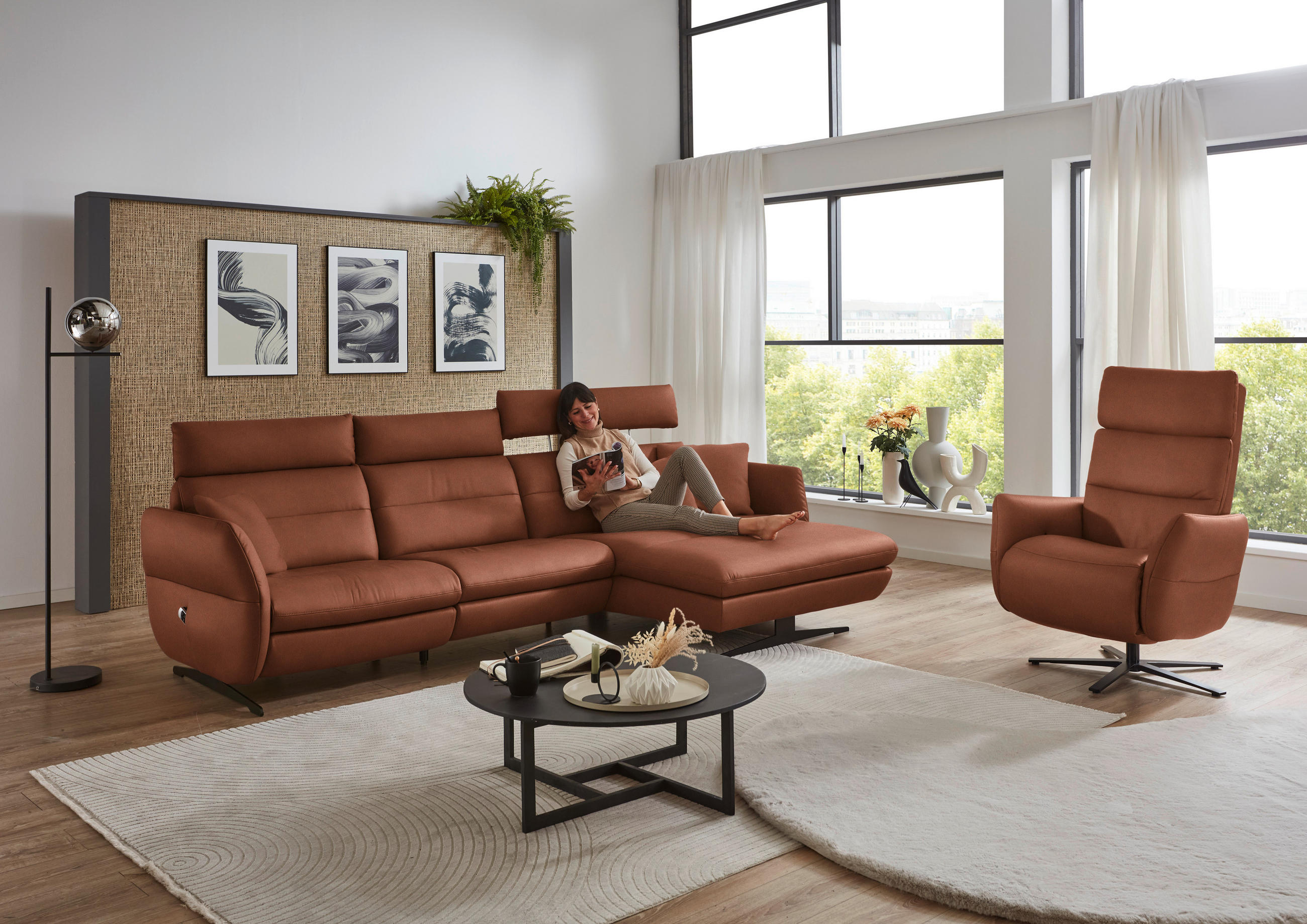 RELAXSESSEL in Leder Cognac  - Cognac/Schwarz, Design, Leder/Metall (82/119/85cm) - Dieter Knoll