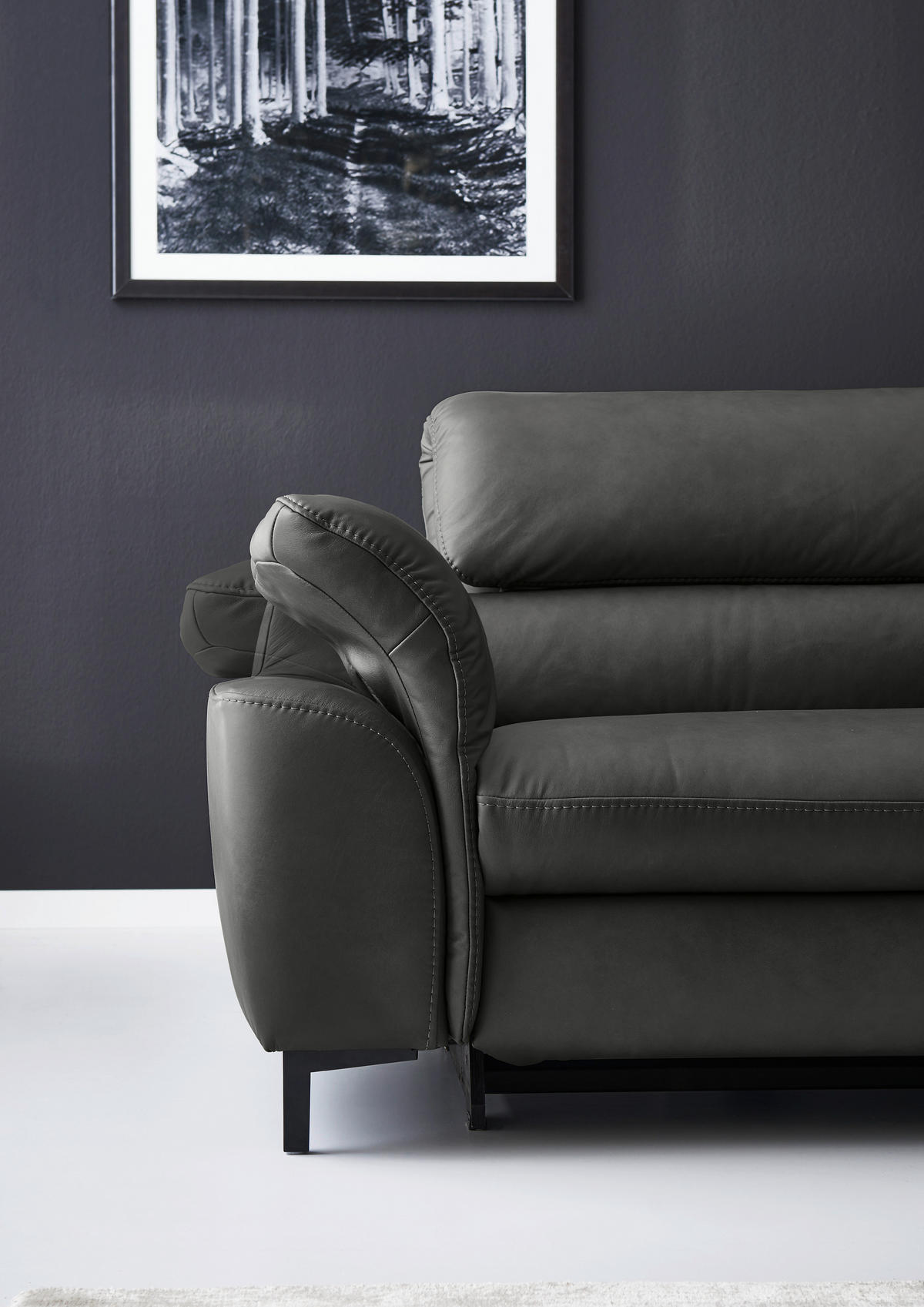 ECKSOFA Valdera Schwarz Echtleder  - Schwarz, Design, Leder/Metall (280/246cm) - Hukla
