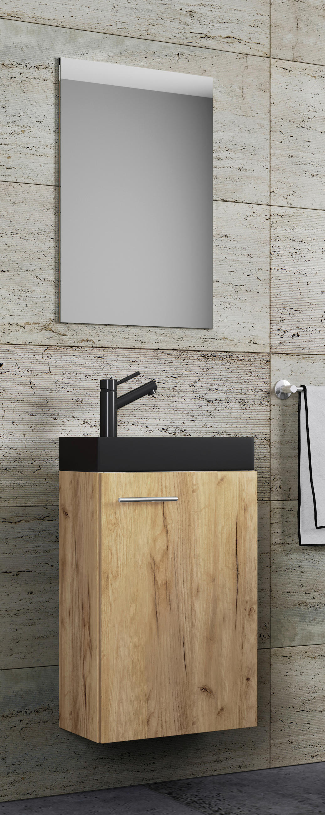 GÄSTBADRUM 41 cm  - honungsek/silver, Modern, trämaterial/glas (41cm) - MID.YOU