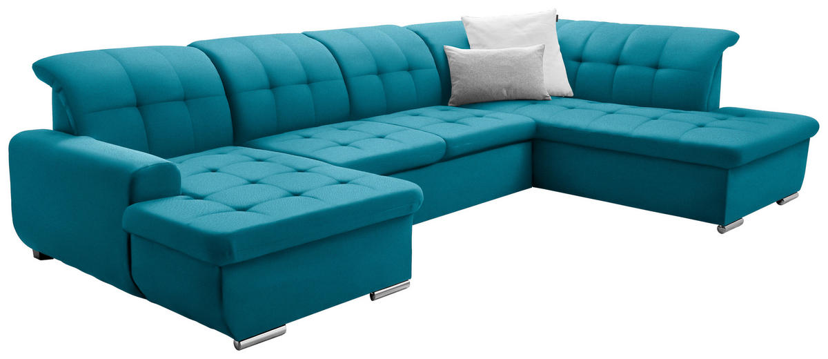 SOFFA i flatväv petrol  - petrol/silver, Design, metall/textil (145/342/208cm) - Livetastic