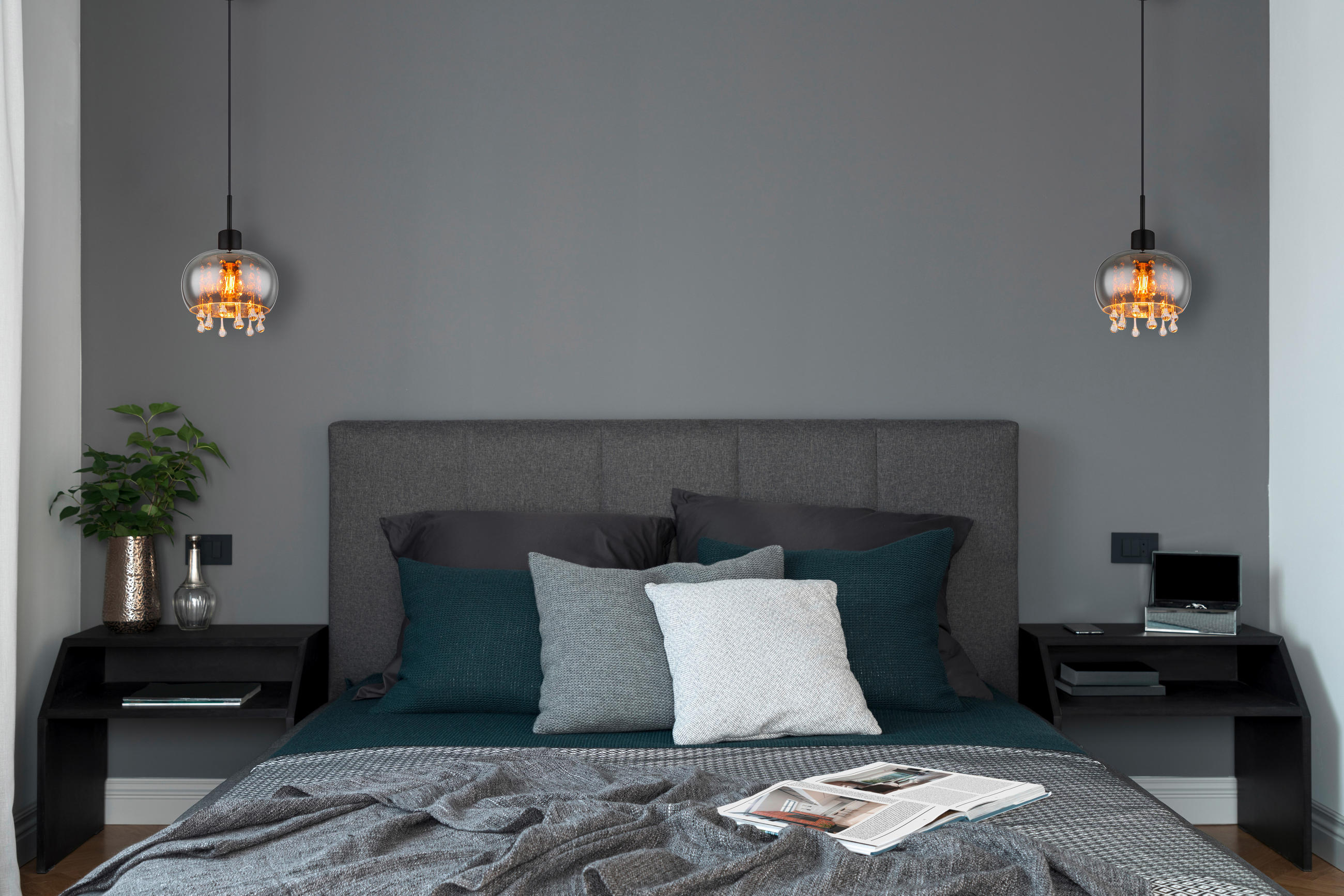 ZÁVĚSNÉ SVÍTIDLO, 21/120 cm  - šedá/černá, Trend, kov/textil (21/120cm) - Globo