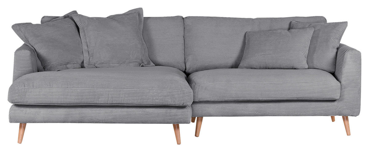 ECKSOFA in Cord Grau  - Naturfarben/Grau, Romantik / Landhaus, Holz/Textil (140/270cm) - Landscape