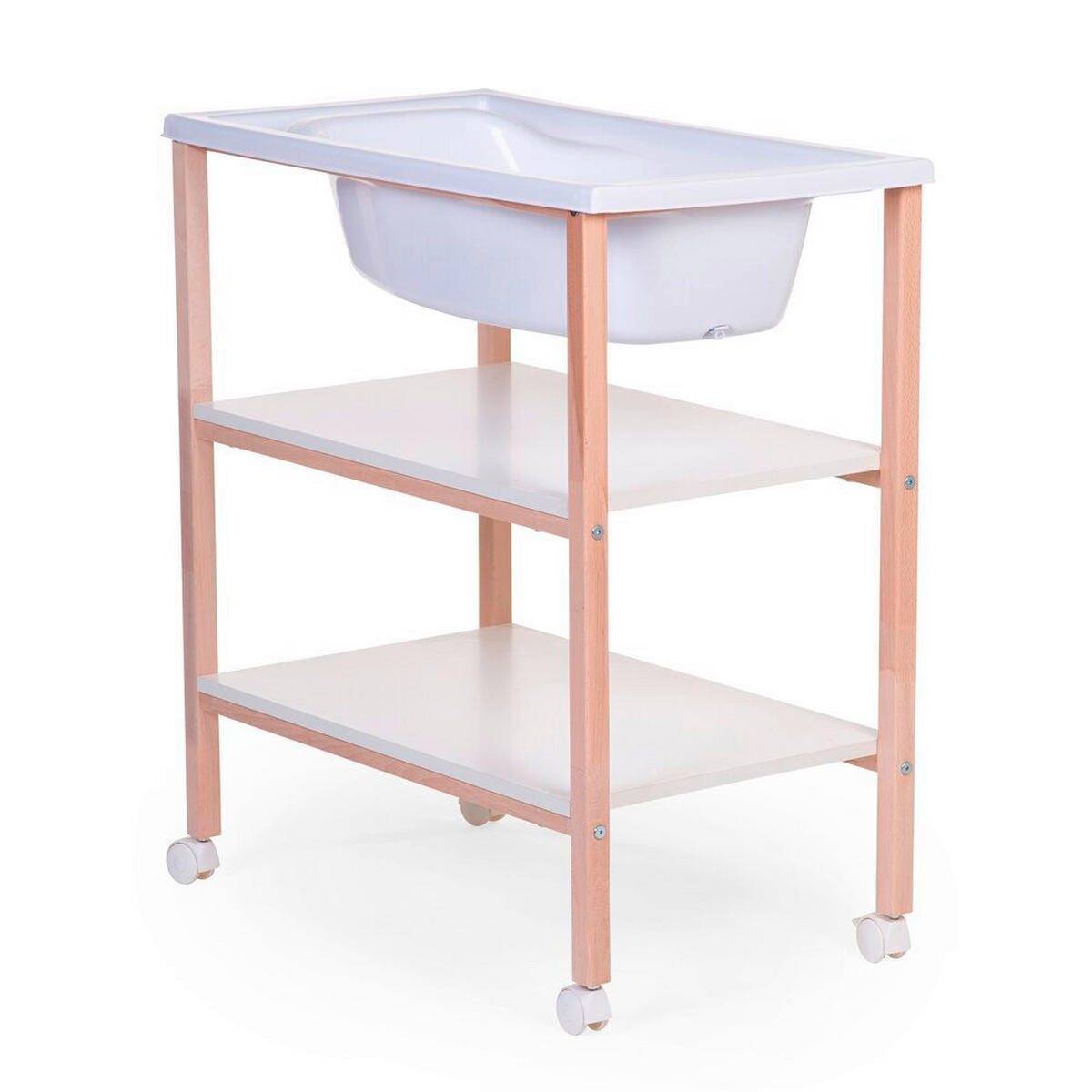 WICKELTISCH 2in1 Set Wickeltisch + Badewanne Weiß, Buchefarben  - Buchefarben/Weiß, KONVENTIONELL, Holzwerkstoff/Kunststoff (91,5/53,5/106,5cm) - Childhome