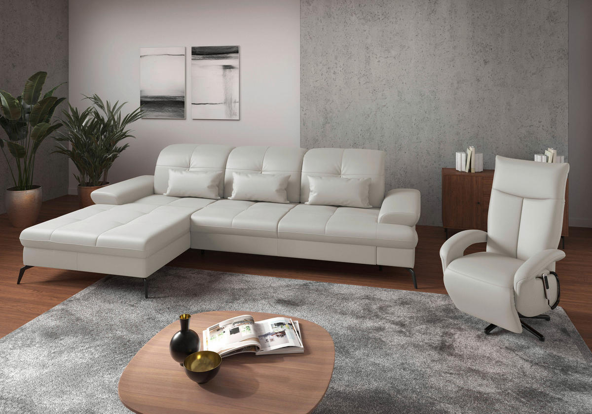ECKSOFA Weiß Echtleder  - Schwarz/Weiß, KONVENTIONELL, Leder/Metall (185/279cm) - Sit & More