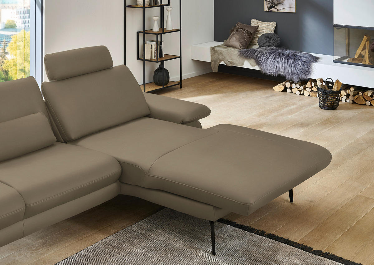 ECKSOFA in Echtleder Beige  310/180 cm  - Beige/Schwarz, Design, Leder/Metall (310/180cm) - Dieter Knoll