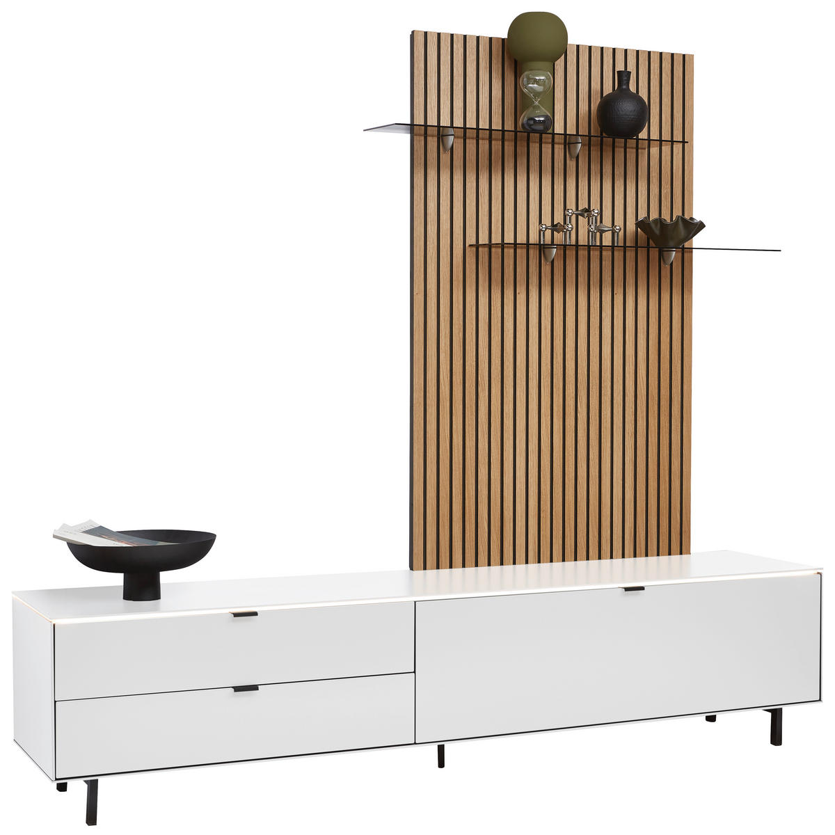 WOHNWAND  in Naturfarben, Weiss 216/149/46 cm  - Weiss/Naturfarben, Design, Glas/Holzwerkstoff (216/149/46cm) - Dieter Knoll